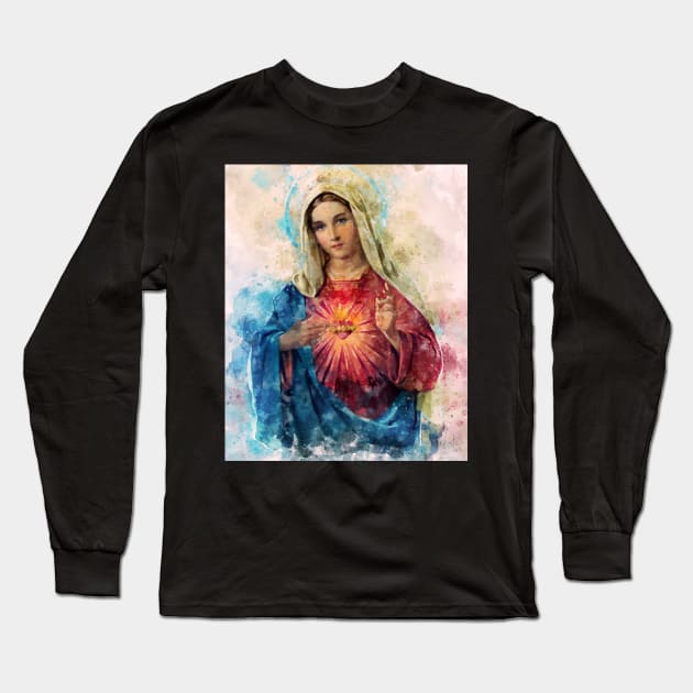 Immaculate Heart of Mary Watercolor Beautiful | Nice Religious gift Long Sleeve T-Shirt by pavelrmata
